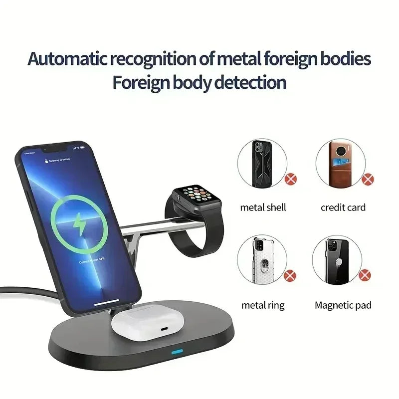 NEW Magnetic Wireless Charger Stand For iPhone 16 15 14 13 12 Pro iWatch 9 8 Airprods 3 In 1  Fast Charging Station