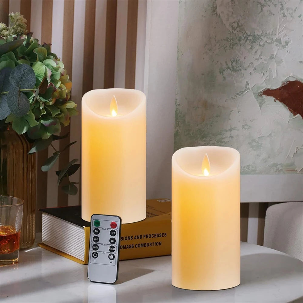 3 Pieces Charge Remote Control LED Decorative Moving Wick Candles,10/12.5/15 cm Rechargeable Dancing Church Candles