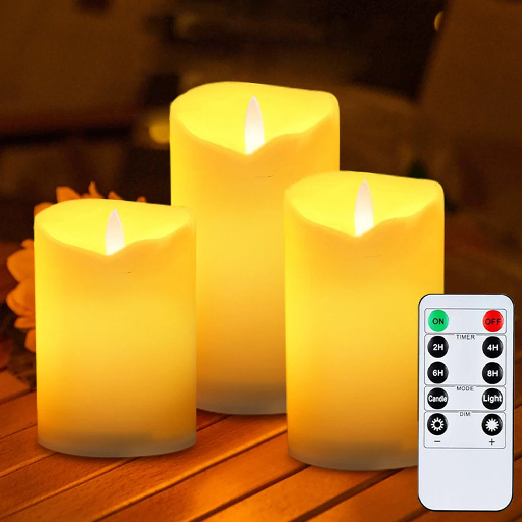 3 Pieces Charge Remote Control LED Decorative Moving Wick Candles,10/12.5/15 cm Rechargeable Dancing Church Candles