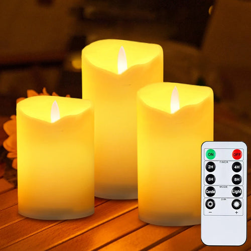 3 Pieces Charge Remote Control LED Decorative Moving Wick Candles,10/12.5/15 cm Rechargeable Dancing Church Candles