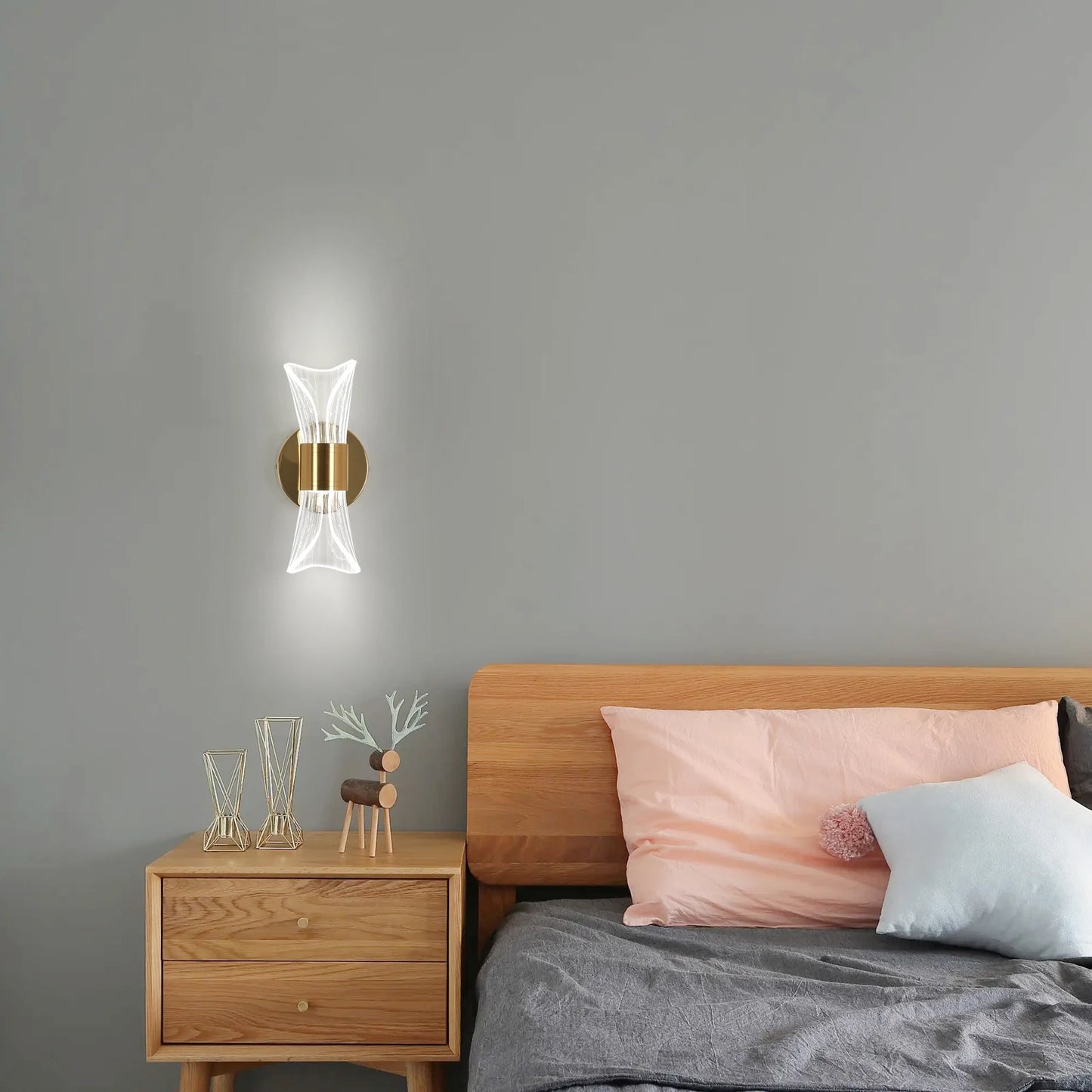 Indoor LED Wall Lamp,Modern 12W Wall Lamp Dimmable with 3 Light Colors,Gold Acrylic Wall Lamp for Bedroom Stairwell Hallway