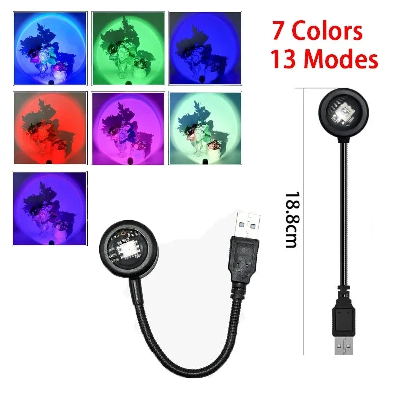 Sunset Lamp LED USB Rainbow Neon Night Light Projector Photography Wall Atmosphere Lighting for Bedroom Room Decor Gift