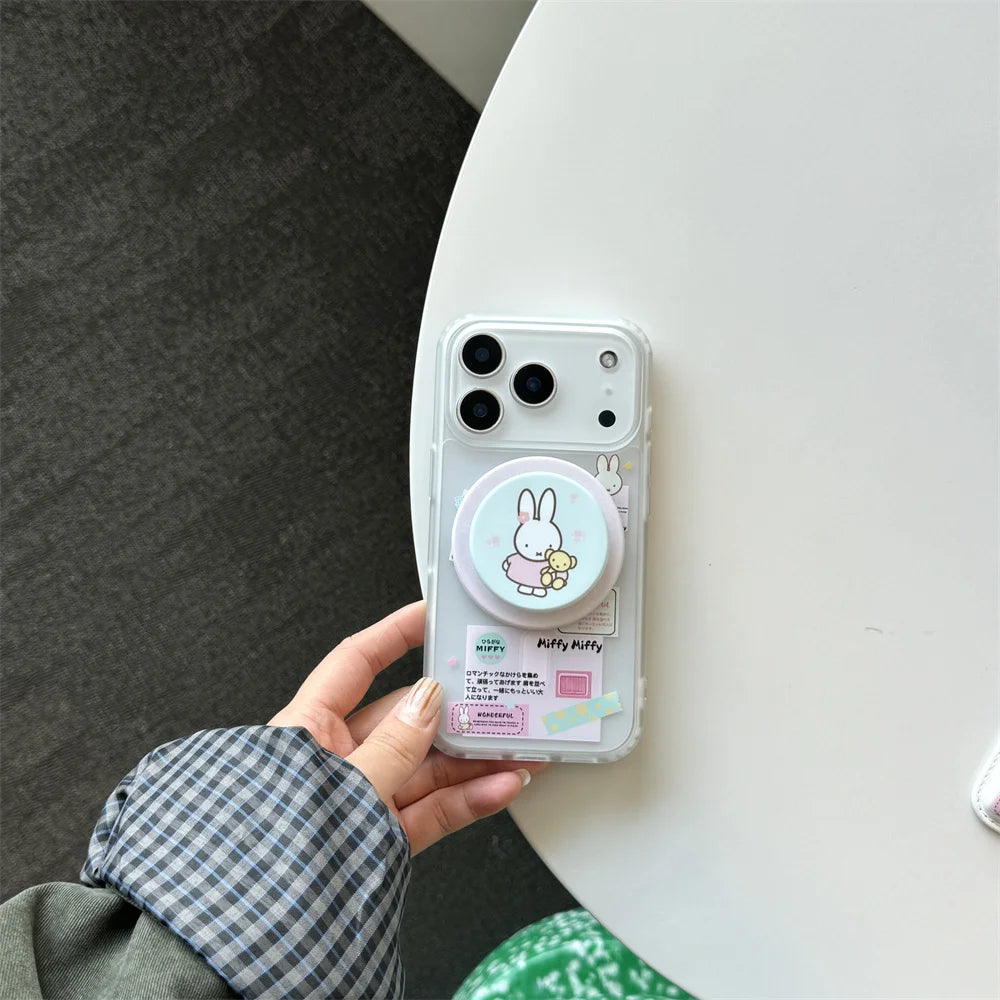 Korean Ins Cute Cartoon Rabbit with Magsafe Card Holde Magnetic Stand Phone Case For iPhone 17 16 Pro 15 17  Pro Max 14 13 Cover