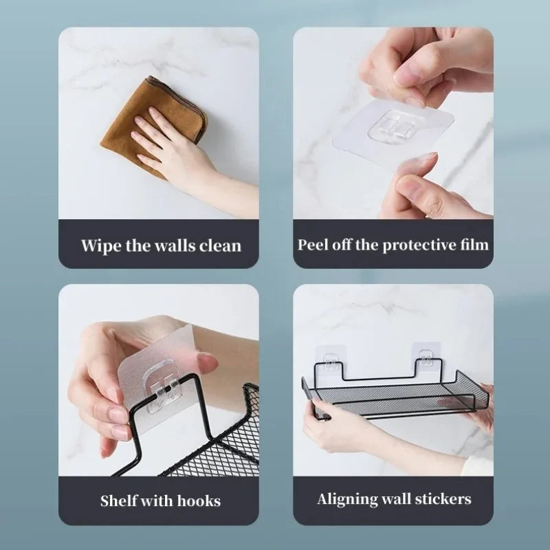 Self-adhesive Shelf Wall-mounted No-drill Storage Box  Kitchen SpiceDrying Rack Shelf for Dish Wall Router Rack TV Set-top Box