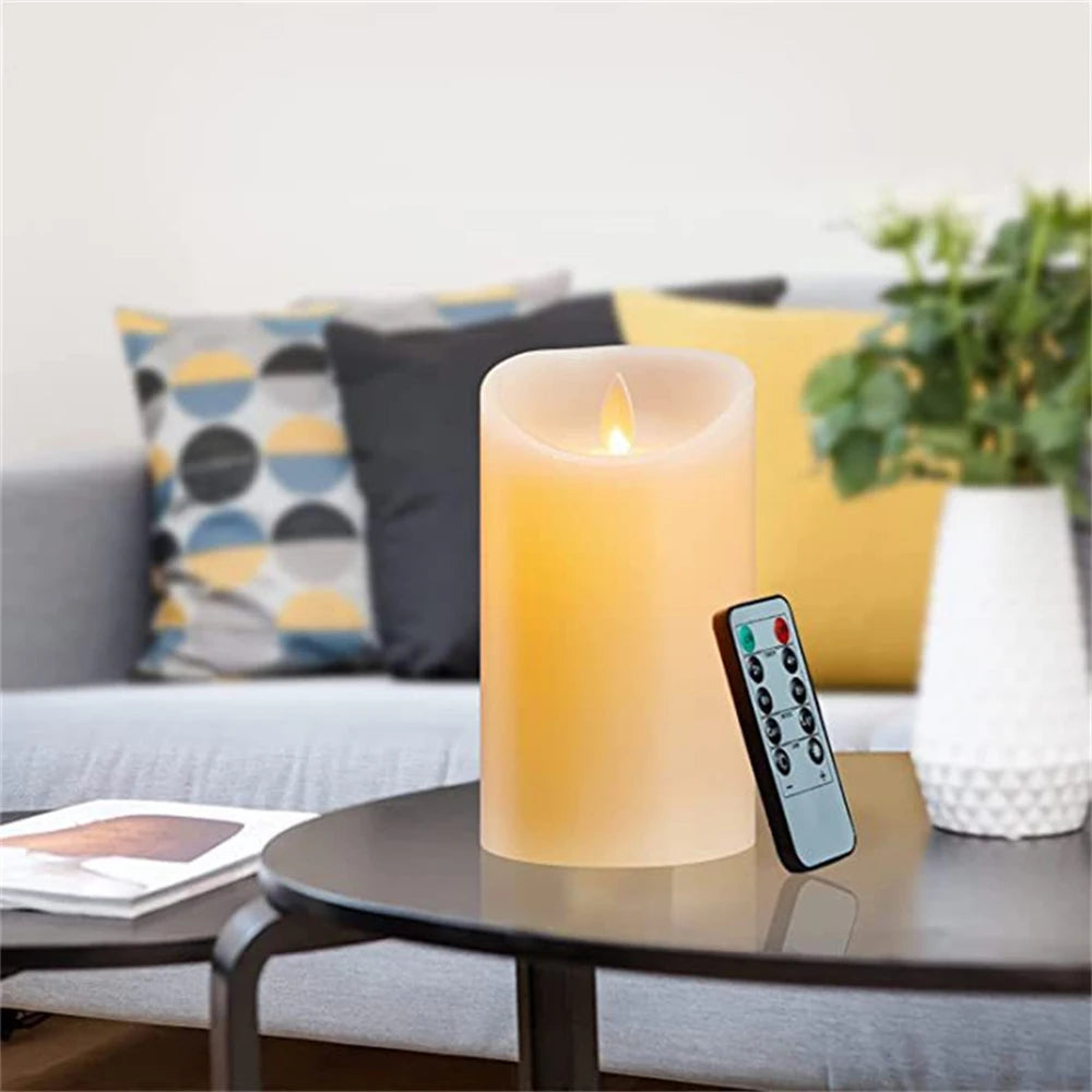 3 Pieces Charge Remote Control LED Decorative Moving Wick Candles,10/12.5/15 cm Rechargeable Dancing Church Candles