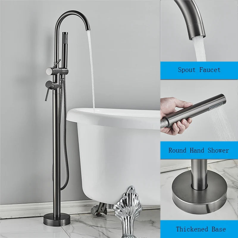 Black / Chrome / Golden /  Floor Standing Bathtub Dragon Freestanding Bathtub Faucet With Hand Shower Floor Bathtub Tap Hot Cold