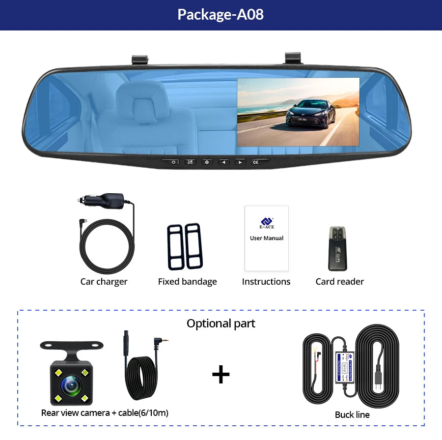 4.3 Inch 1080P Dual camera Dash Cam For Cars Optional 1080P Rear Car Camera Night Vision Loop Recording Wide Angle Car DVR Came