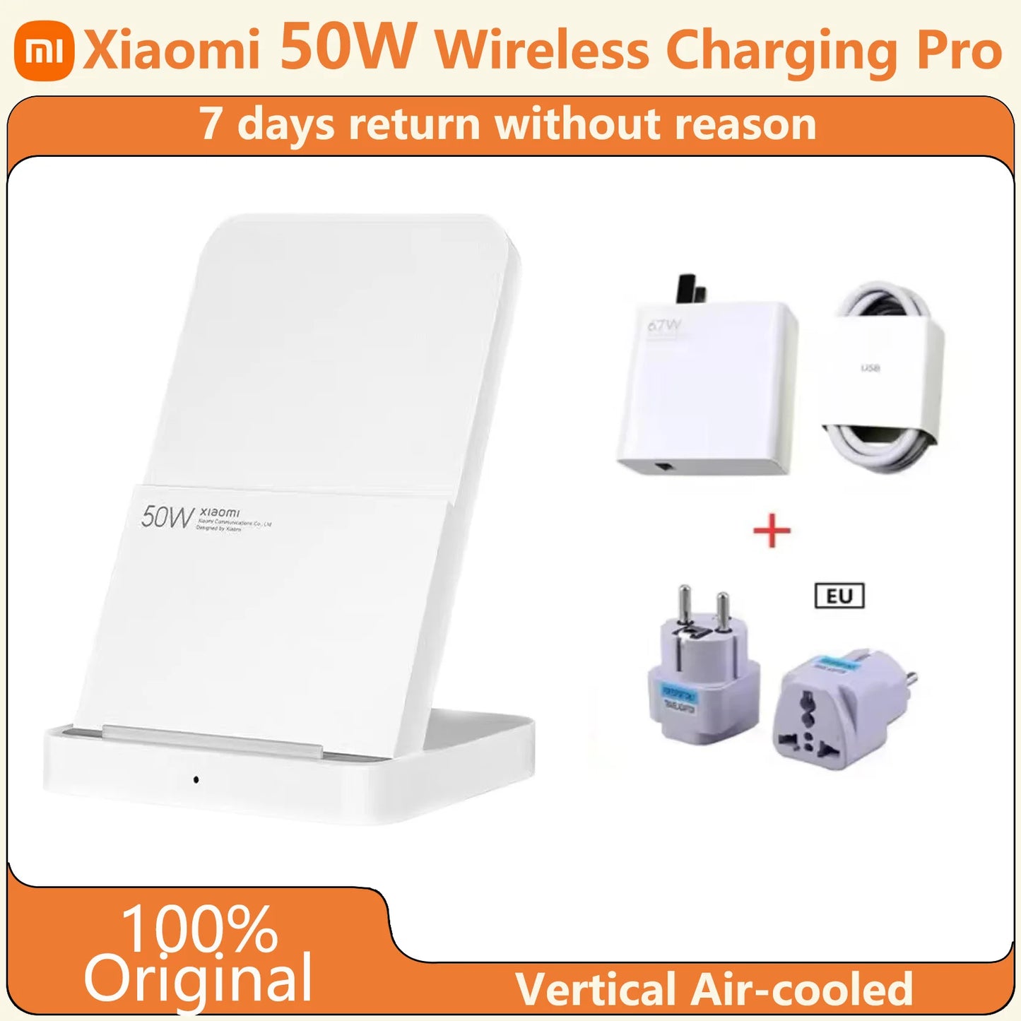 Original Xiaomi 50W Pro Vertical Air-cooled Wireless Charging  Fast Charging Qi Stand for Xiaomi 14/13/12S Ultra/10 New