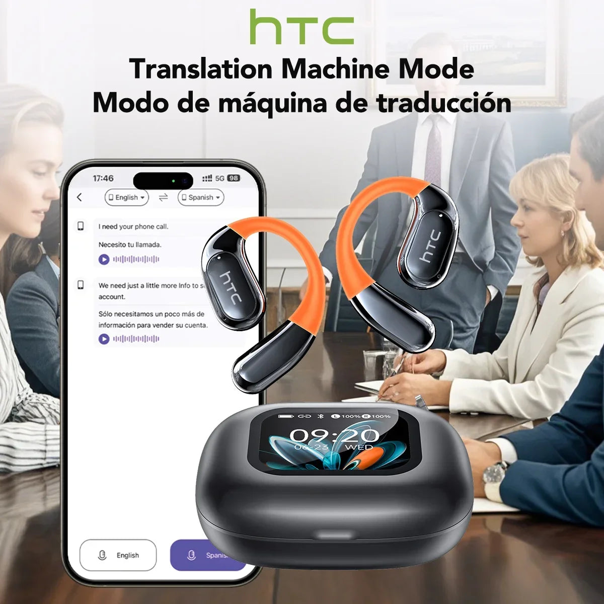 HTC NE27 Bluetooth Earphone AI Translation Earbuds OWS Sport Headphone Touch Screen Ultra Long Battery Life Wireless Headphone