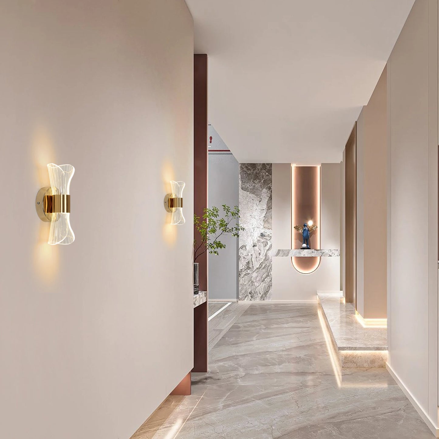 Indoor LED Wall Lamp,Modern 12W Wall Lamp Dimmable with 3 Light Colors,Gold Acrylic Wall Lamp for Bedroom Stairwell Hallway