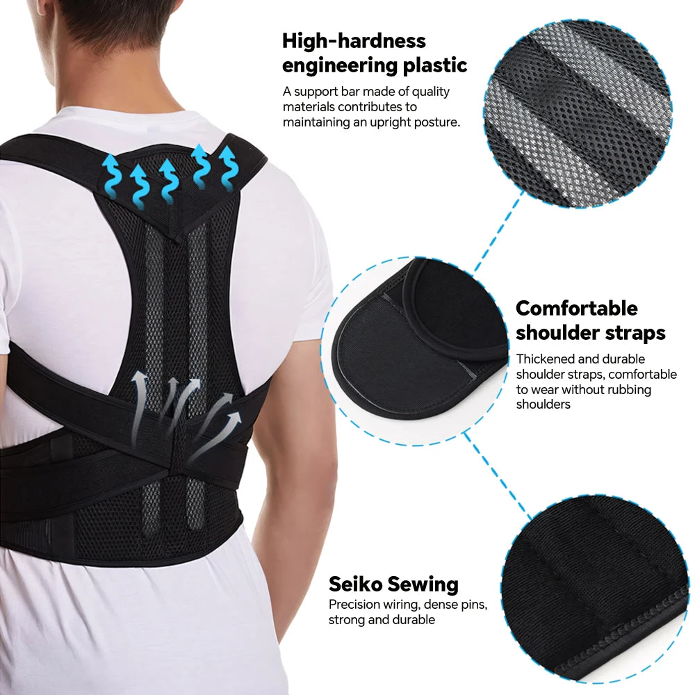 Posture Corrector for Men and Women, Adjustable Full Back Brace Support Shoulder Straightener for Improving Posture, Back Relief