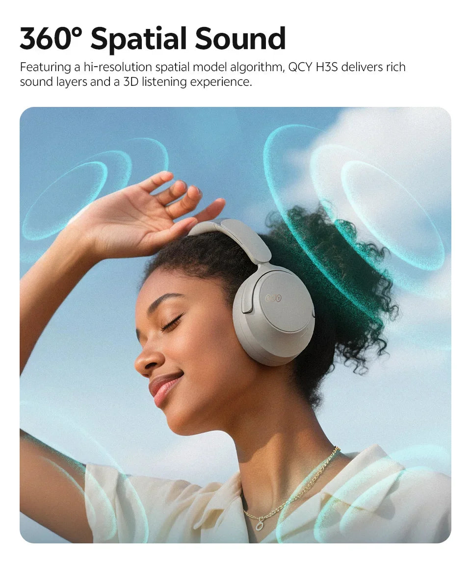 H3S -56dB Adaptive ANC Over Ear Headphone Hi-Res LDAC Spatial Sound Wireless Earphone Bluetooth 6.0 Dual Driver 102H Headset