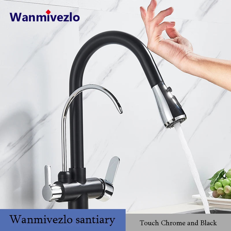 Touch Sensor Filter Kitchen Faucet With Pure Water Pull Out Mixer Tap Rotate Hot Cold Water Crane Mode Deck Mounted Mixer Tap