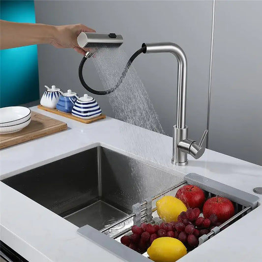 YCRAYS Brushed Nickle Kitchen Touch Sense Pulling Out Faucet Gray Waterfall Stream Sprayer Head Sink Mixer Water Tap Accessories