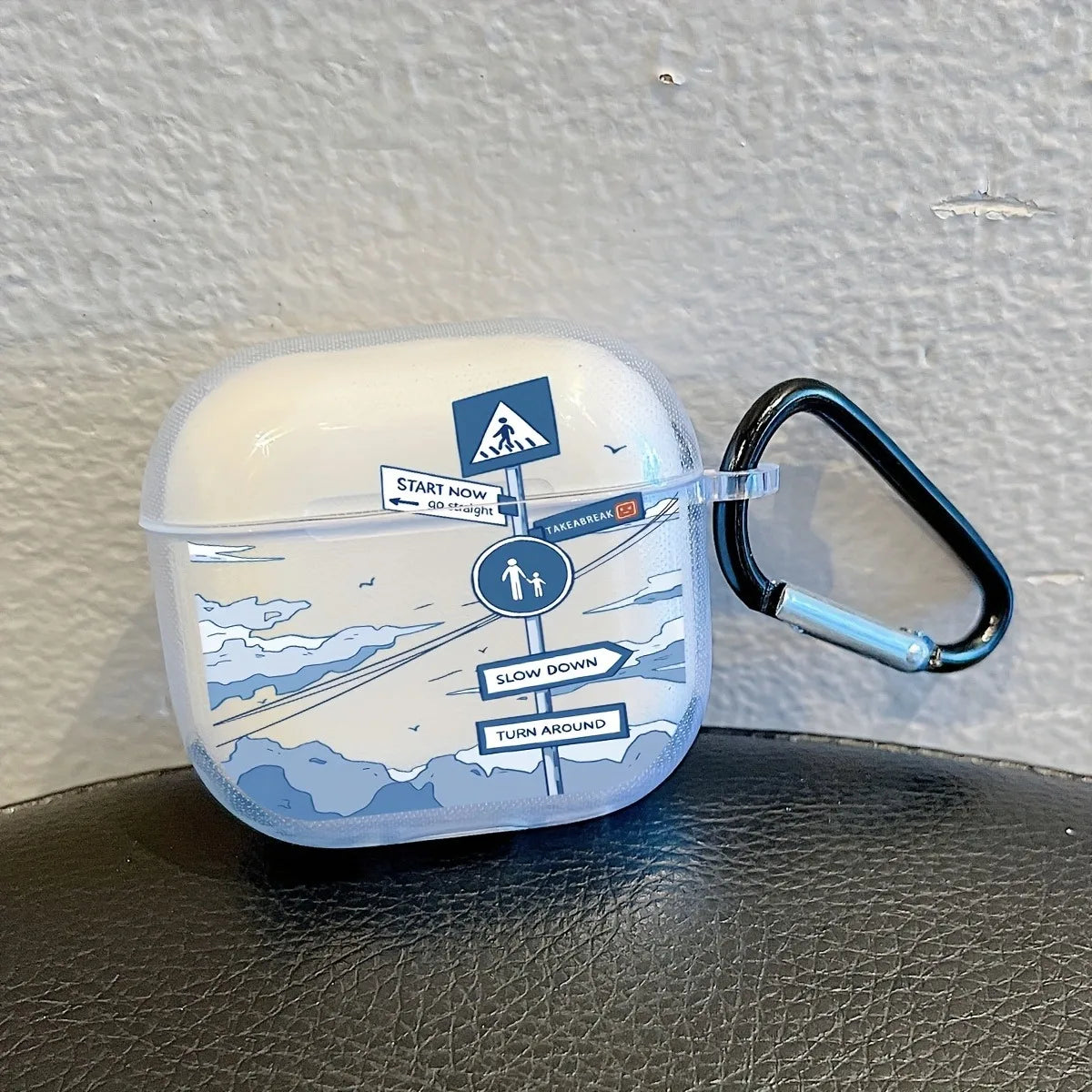 For Airpods Pro/Pro2 Case Road Sign Pattern TPU Soft Clear With Keychain Earphone Case For Airpods 3/4 Earphone Protective Cover