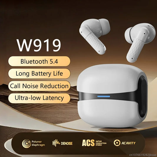 New Wireless Bluetooth 5.4 TWS Earphone Call Noise Cancelling Sports Headphone W919 HiFi Stereo Game Music Headset Long Standby