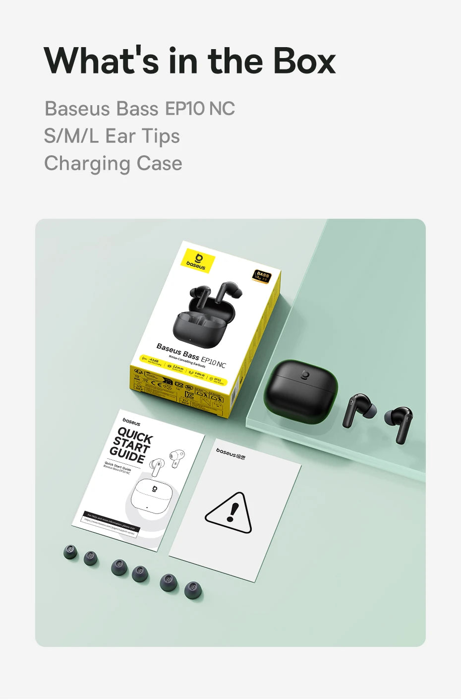 Baseus Bass EP10 NC -43dB Noise Cancelling ANC True Wireless Earbuds Bluetooth 6.0 In-Ear Wireless Earphones 4-Mics ENC Ear buds