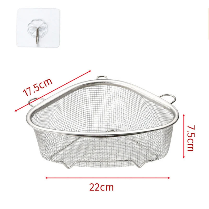 1Pc Stainless Steel Triangle Sink Drain Basket, Max Capacity 6.61lbs, Polished Surface,With Trash Residue Strainer
