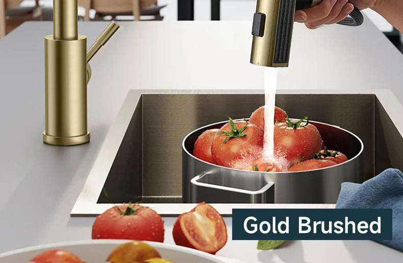 YCRAYS Brushed Nickle Kitchen Touch Sense Pulling Out Faucet Gray Waterfall Stream Sprayer Head Sink Mixer Water Tap Accessories