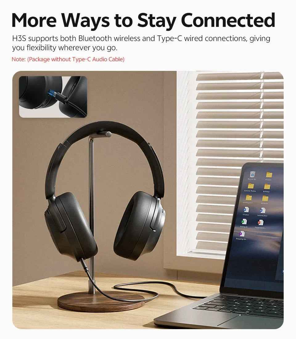 H3S -56dB Adaptive ANC Over Ear Headphone Hi-Res LDAC Spatial Sound Wireless Earphone Bluetooth 6.0 Dual Driver 102H Headset