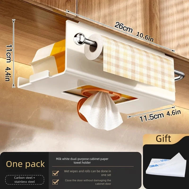 Thickened stainless steel kitchen wet wipe storage box, tissue holder, hanging cabinet tissue box, storage, cloth, plastic wrap,