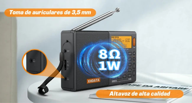 XHDATA D808 Portable Multiband Radio Receiver AM/FM/SW/MW SSB AIR RDS Stereo Sound Long Range Reception Rechargeable Battery