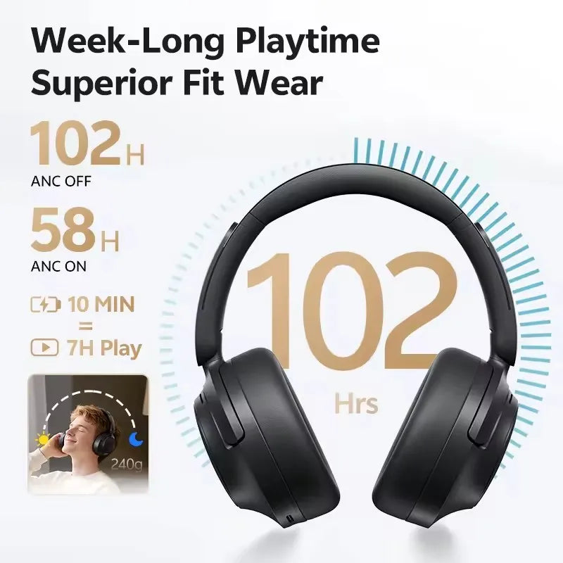 H3S -56dB Adaptive ANC Over Ear Headphone Hi-Res LDAC Spatial Sound Wireless Earphone Bluetooth 6.0 Dual Driver 102H Headset