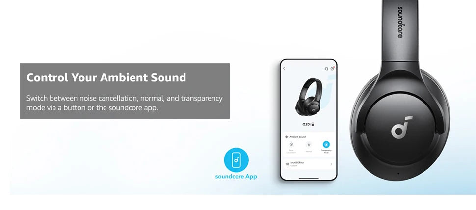 Anker soundcore Q20i 40H Long ANC Playtime Hybrid Active Noise Cancelling Wireless Over-Ear Bluetooth Headphones