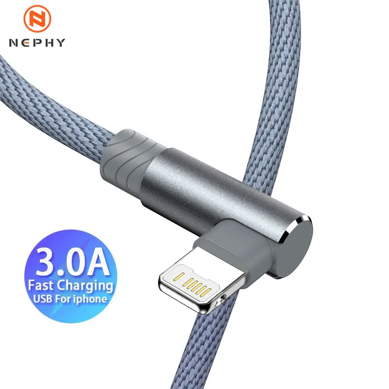 90 Degree USB Cable For iPhone 14 13 12 11 Pro Max X XR 6s 7 8 Plus 2m 3m Lead Mobile Phone Fast Charging Cord Data Charger Wire