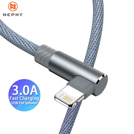 90 Degree USB Cable For iPhone 14 13 12 11 Pro Max X XR 6s 7 8 Plus 2m 3m Lead Mobile Phone Fast Charging Cord Data Charger Wire