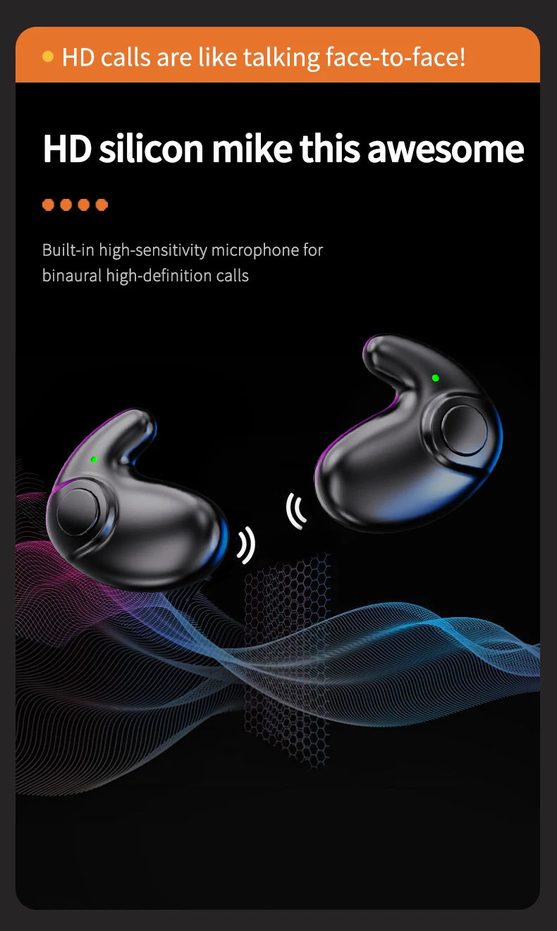Waterproof Wireless Bluetooth 5.3 Headsets Mini headset Painless Call Noise Cancelling Thin Headphones Fit for Sleeping/Sports