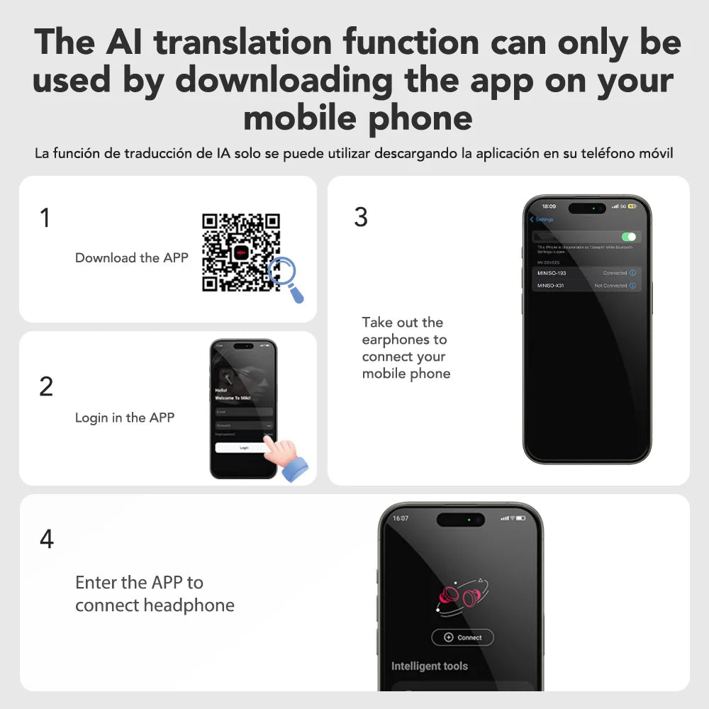 【AI Translator Earbud】 HTC NE39 Earphones Bluetooth OWS Sports Wireless Headphones Noise Reduction Earbud With Mic Long life