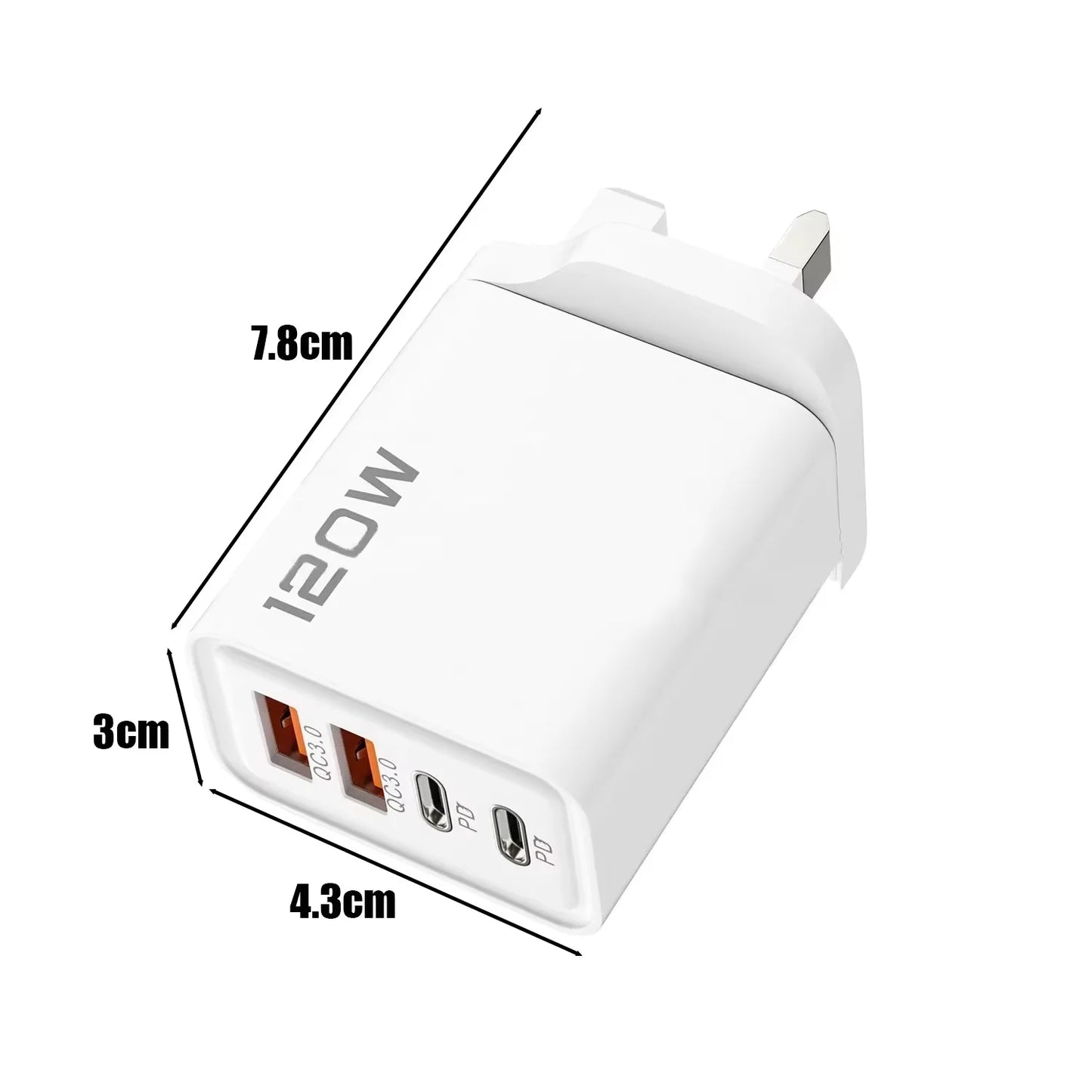 120W Total Fast Charging Quick Charger PD USB Type-C Wall Adapter for iPhone 16/15/14 Xiaomi Huawei Redmi Oneplus -Phone Charger
