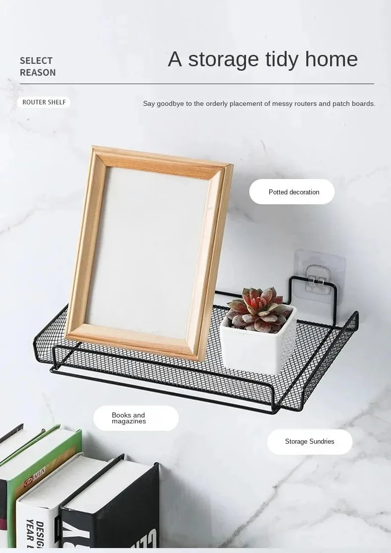 Self-adhesive Shelf Wall-mounted No-drill Storage Box  Kitchen SpiceDrying Rack Shelf for Dish Wall Router Rack TV Set-top Box