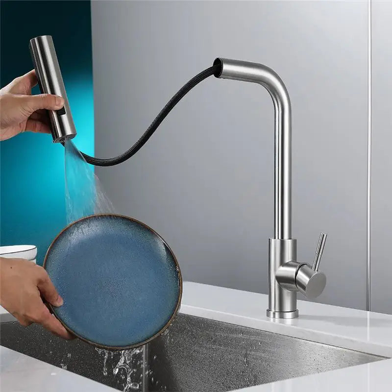 YCRAYS Brushed Nickle Kitchen Touch Sense Pulling Out Faucet Gray Waterfall Stream Sprayer Head Sink Mixer Water Tap Accessories