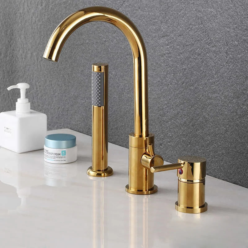 Bathroom Bathtub Shower Faucet with Swivel Tub Spout and Handhold Shower Brass Wall Mounted Hot Cold Water Mixer Bath Tap