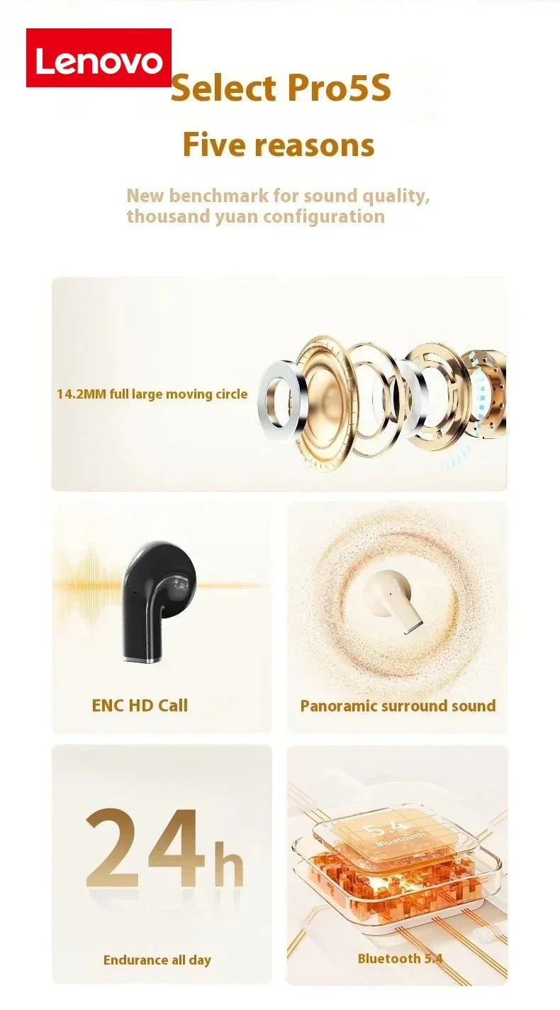 Lenovo Headphones Extended Battery Life for Sports Bluetooth Earbuds Wireless Earphones Long-Lasting with Noise Cancellation