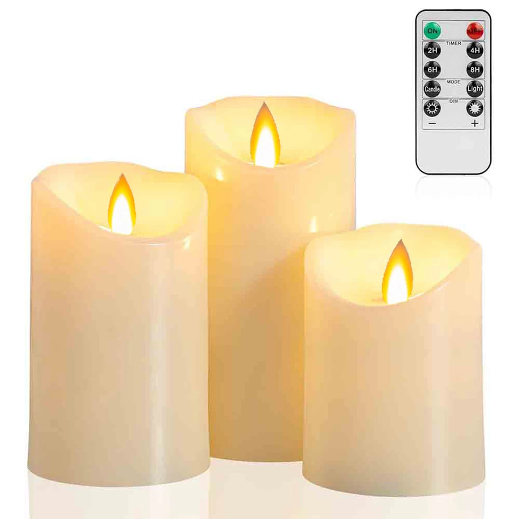 3 Pieces Charge Remote Control LED Decorative Moving Wick Candles,10/12.5/15 cm Rechargeable Dancing Church Candles