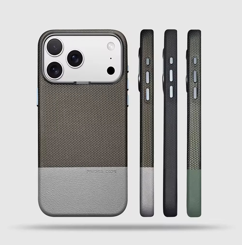 Luxury Business Hit Color Relief Leather Case for IPhone 17 Pro Max 16 15 14 13 for MagSafe Magnetic Shockproof Alloy Lens Cover