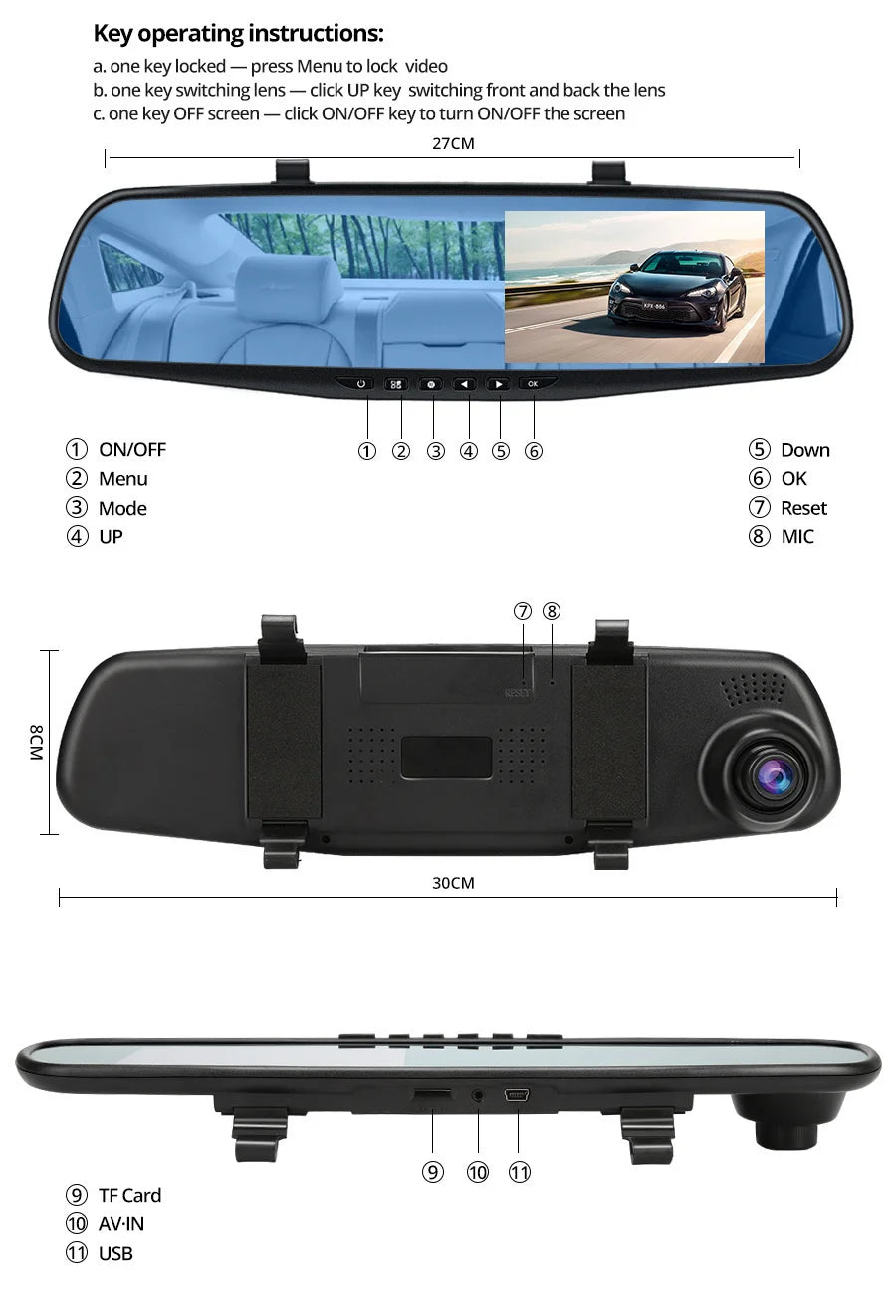 4.3 Inch 1080P Dual camera Dash Cam For Cars Optional 1080P Rear Car Camera Night Vision Loop Recording Wide Angle Car DVR Came