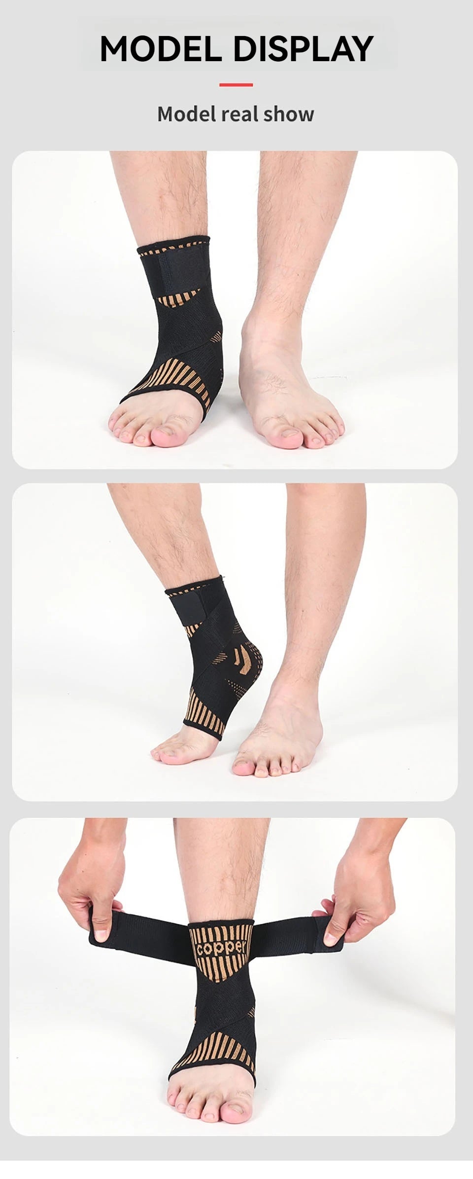 GOBYGO 1Pcs Copper Ion Ankle Brace Fitness Cycling Running Copper Fiber Ankle Brace Adjustable Ankle Brace Compression Strap