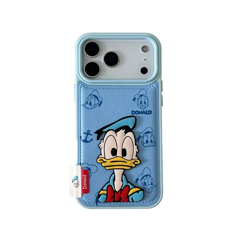Luxury embossing leather Cute couple cartoon Funny Daisy Donald Duck Phone Case For iPhone 13 14 15 16 17 Pro Max 17Pro Cover﻿﻿