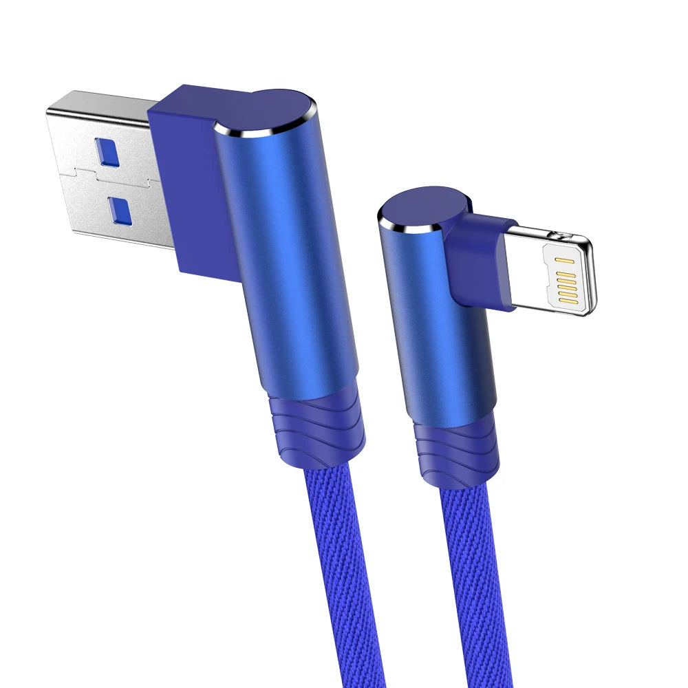 90 Degree USB Cable For iPhone 14 13 12 11 Pro Max X XR 6s 7 8 Plus 2m 3m Lead Mobile Phone Fast Charging Cord Data Charger Wire