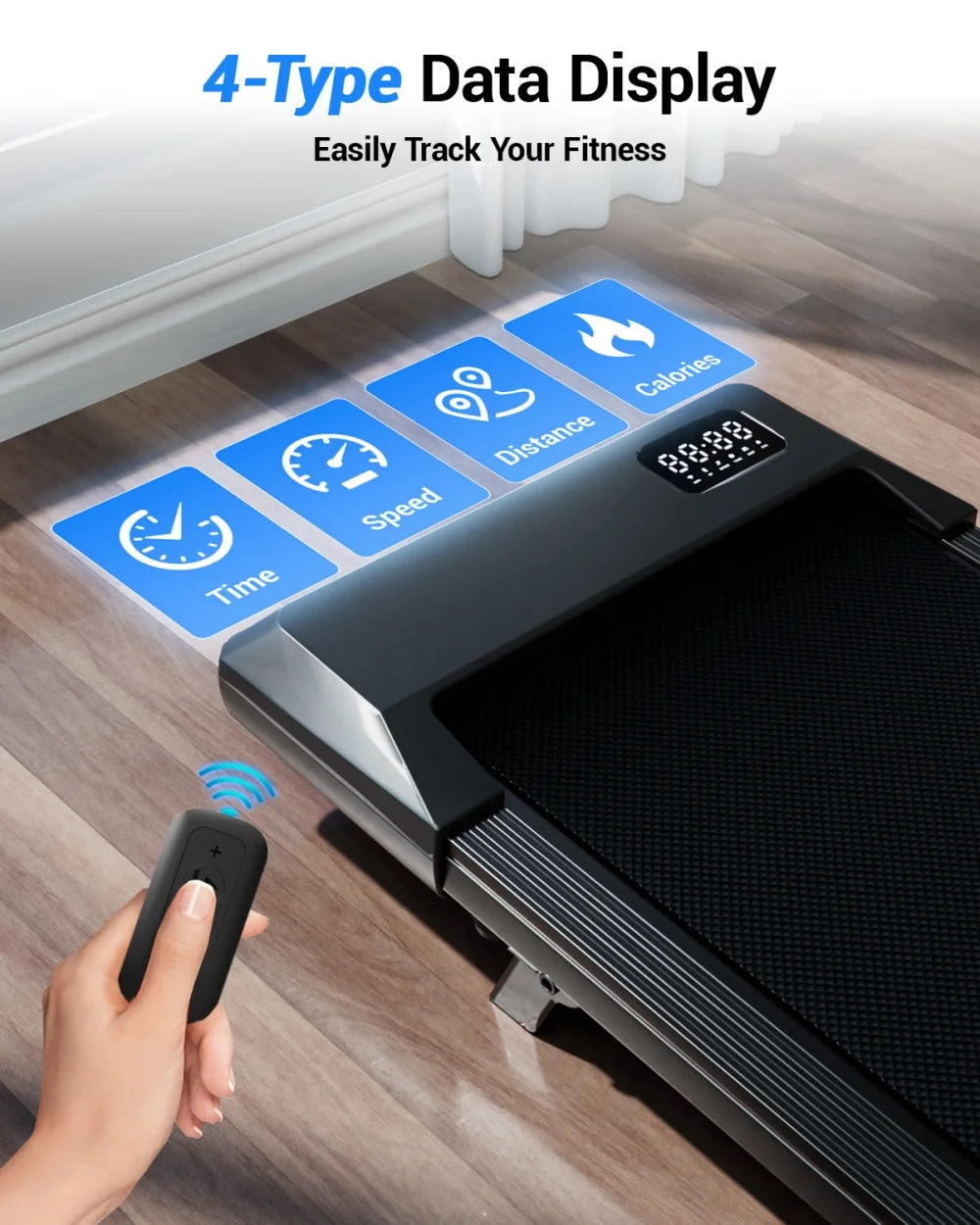 Foldable 6% Slope Under Desk Treadmills 2.5 HP Quiet Walking Pad Portable Remote Control LED Display 300LBS Exercise Walkingpad