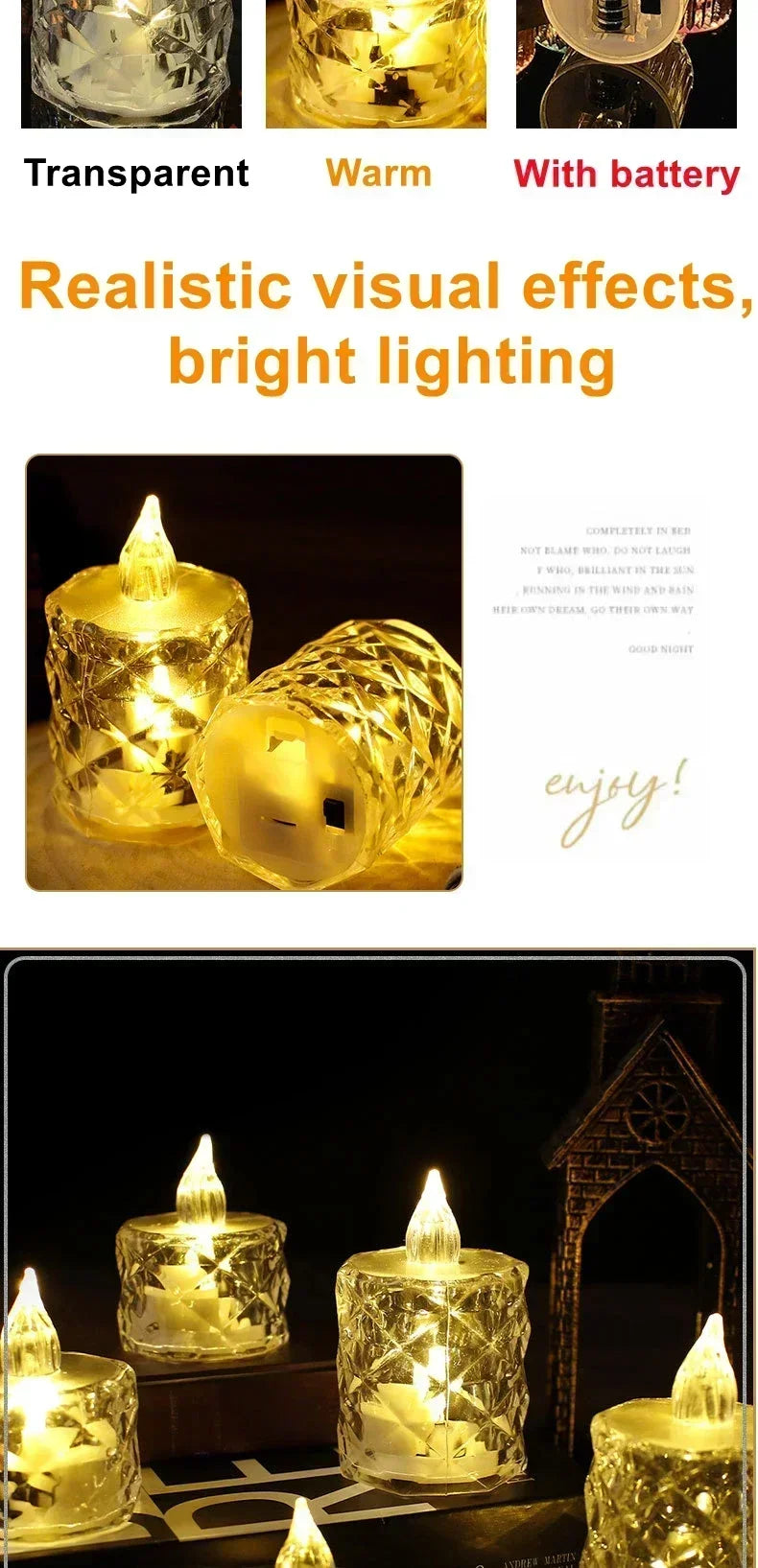 24~1PCS S/M/L LED Crystal Candle Light Flameless LED Candle Electronic Night Lamp Dating Party Christmas Home Wedding Decoration