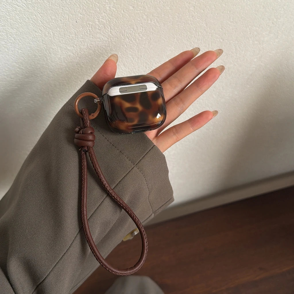Advanced Stylish Brown Amber Pattern With Lanyard Earphone Case Cover for AirPods 1 or 2 3 4 Pro 2 Pro 3