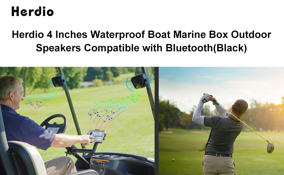 Herdio 4 Inch Waterproof Bluetooth Marine Speakers (2 Pack) - Surface Mount Heavy Duty Audio for Boats, Golf Carts, ATV, UTV,