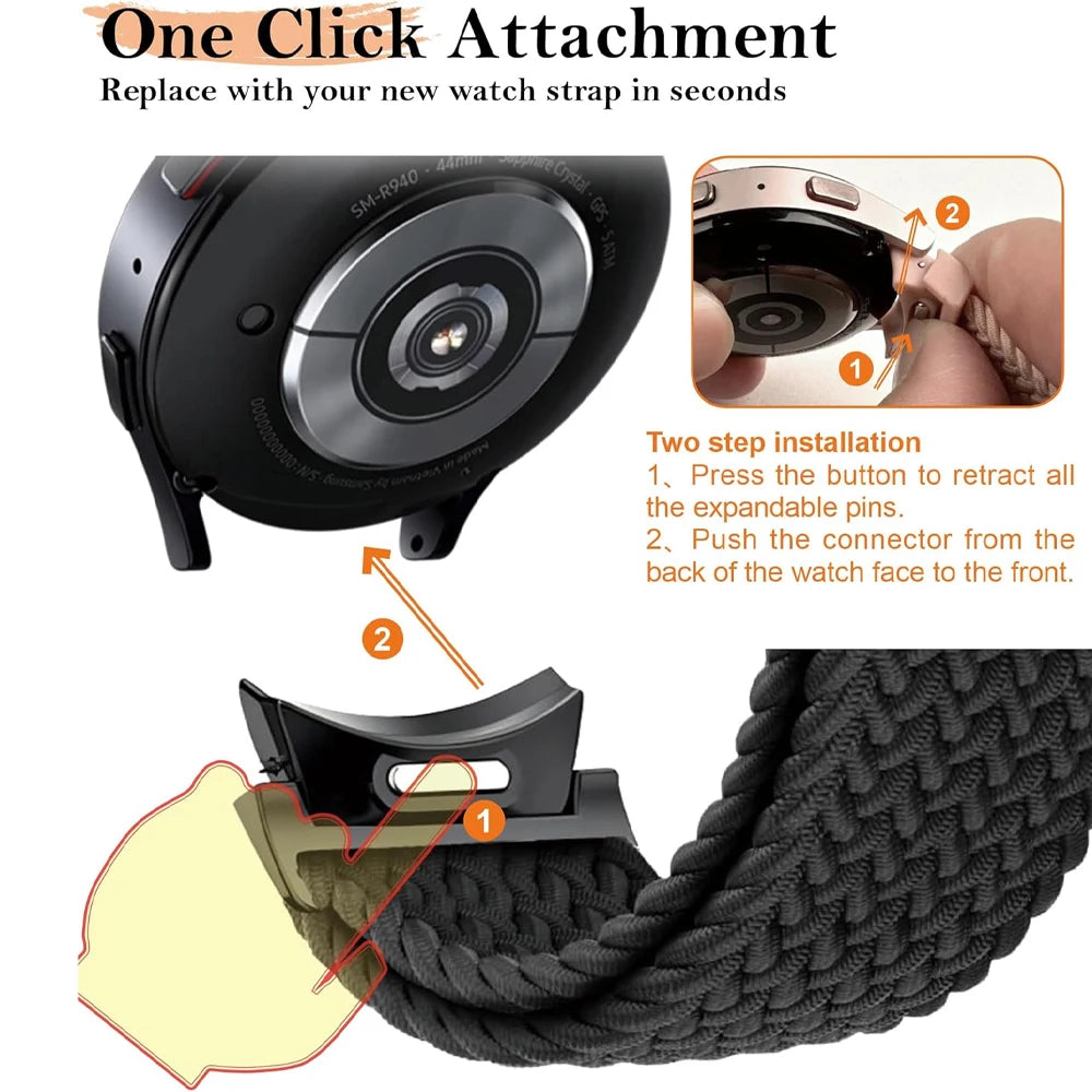Straps For Galaxy Watch 4 classic/5 Pro/6 classic/7/FE 44mm 40mm 45 43 47 Parachute Braided Bracelet correa Galaxy watch 7 Band