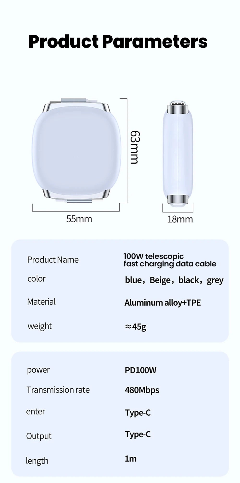 USB C to USB C Cable 100W for iPhone 16 15 Plus Pro Max Retractable Cable For MacBook iPad Fast Charger Cable Charger Data Wire