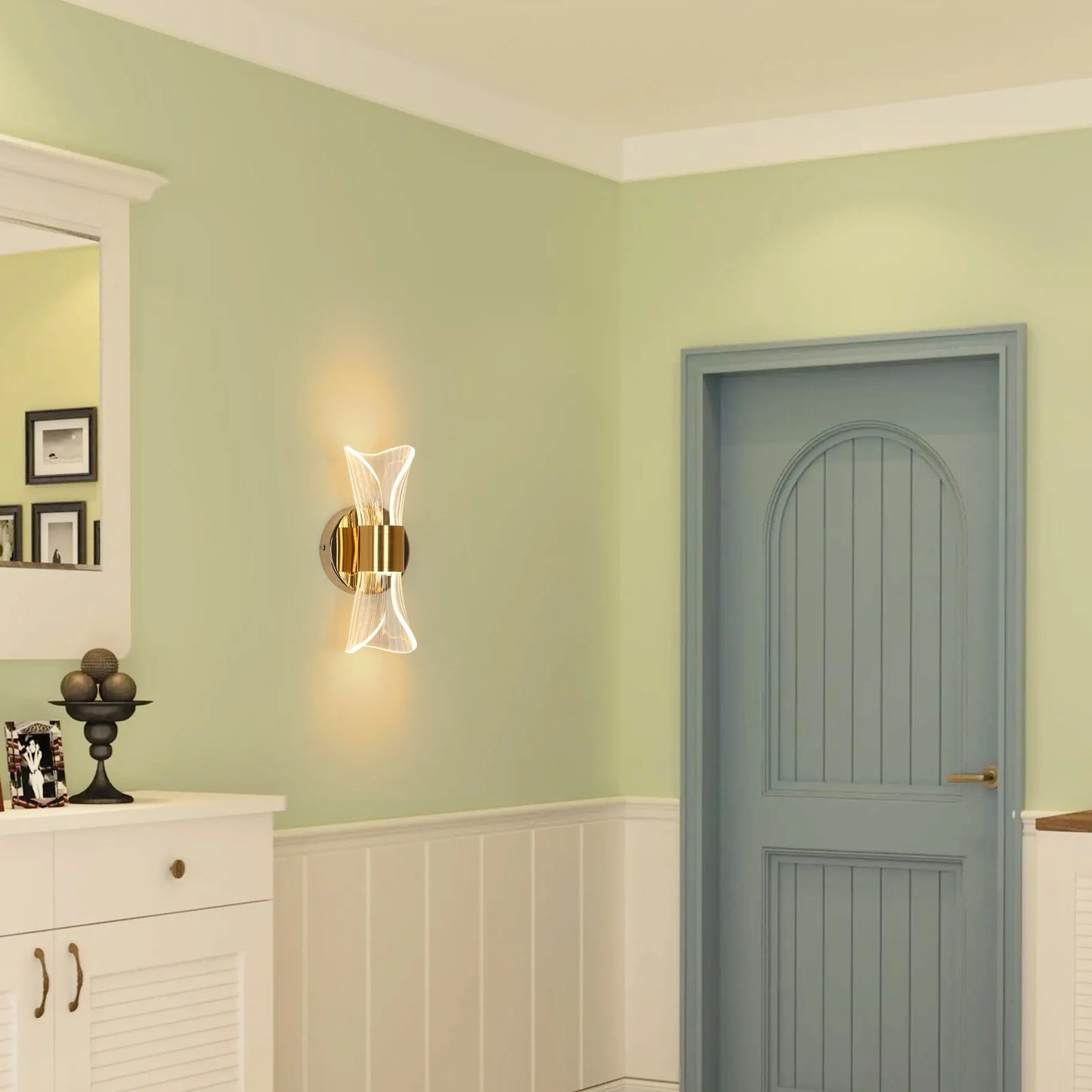 Indoor LED Wall Lamp,Modern 12W Wall Lamp Dimmable with 3 Light Colors,Gold Acrylic Wall Lamp for Bedroom Stairwell Hallway